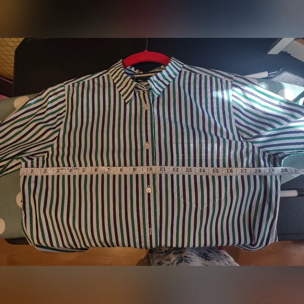 J Crew Green and White Striped Shirt - Picture 8 of 10
